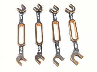 Mini Aluminium Doppel-Gabelschlüssel 4tlg Set schwarz gold - rcbay
