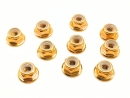 10x M2 Stoppmutter mit Flansch DIN6926 Aluminium gold - Mutter ohne Sperrverzahnung