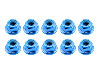 10x M2,5 Stoppmutter mit Flansch DIN6926 Aluminium hellblau - Mutter ohne Sperrverzahnung