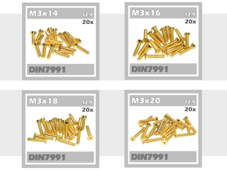 80x Senkkopfschrauben M3x14 M3x16 M3x18 M3x20 12,9 TIN gold